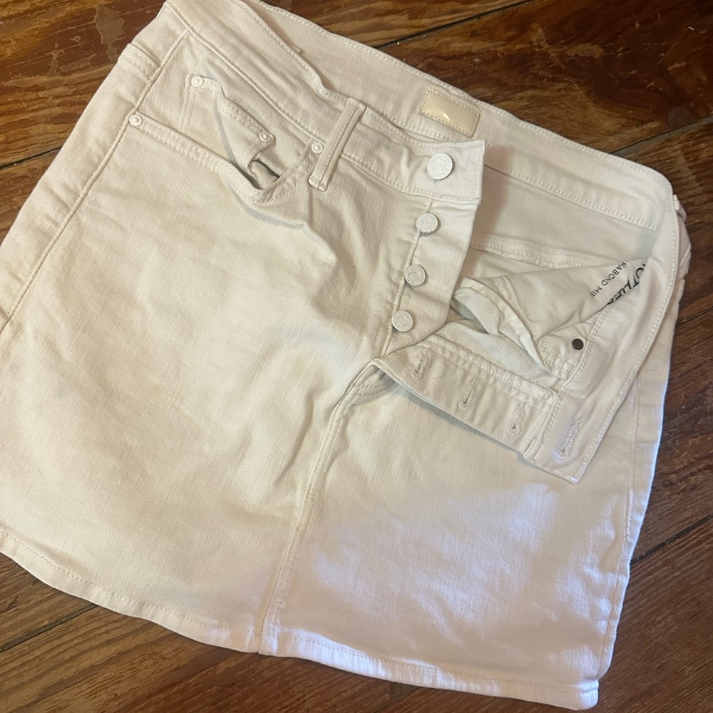 MOTHER Cream Denim Vagabond Mini Skirt